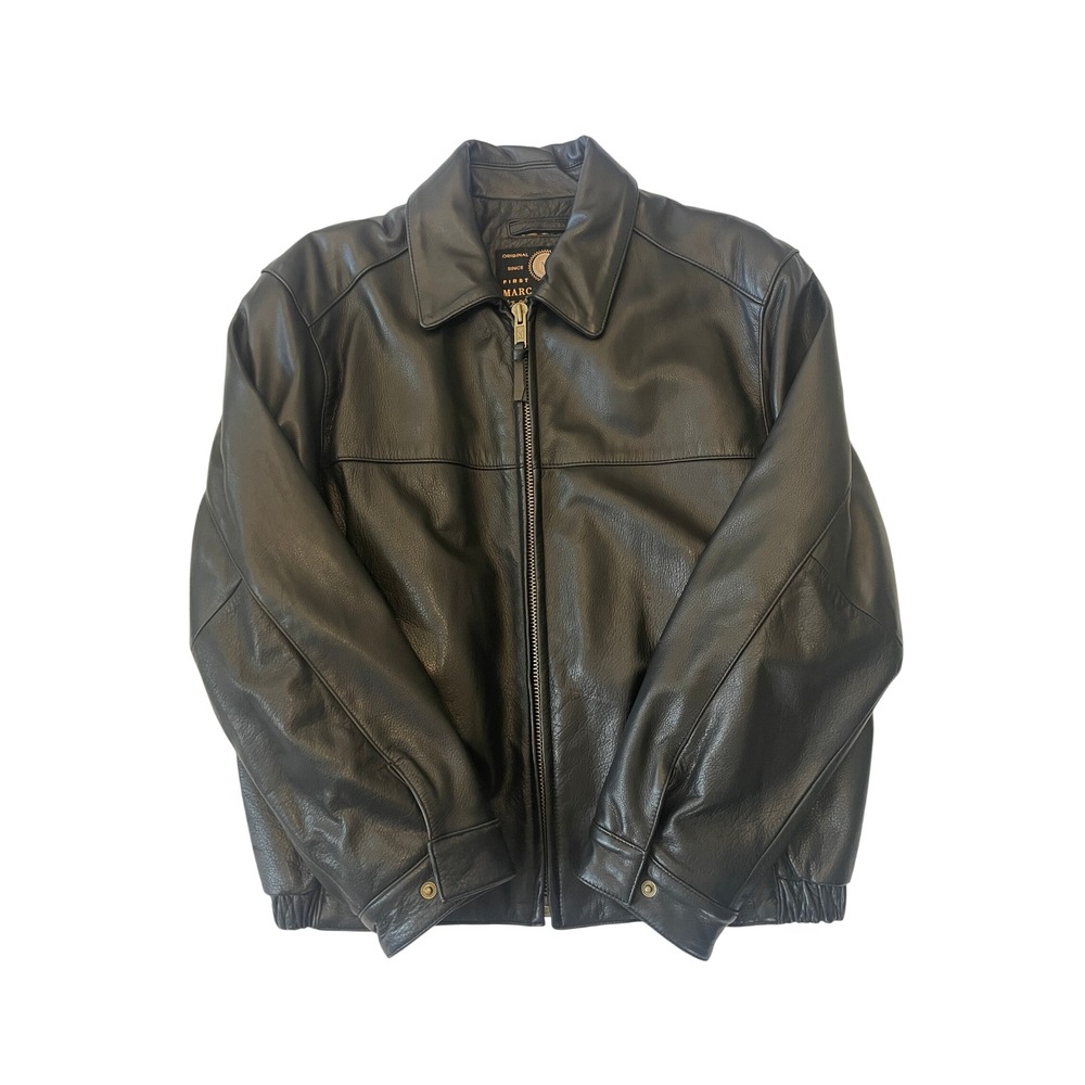 Marc New York Andrew Marc Black Leather Bomber Jacket Mens Large L Zip Up